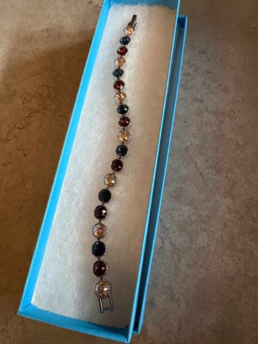 Silver Multi-Color Crystal Ice Bracelet - Blue, Brown, Clear